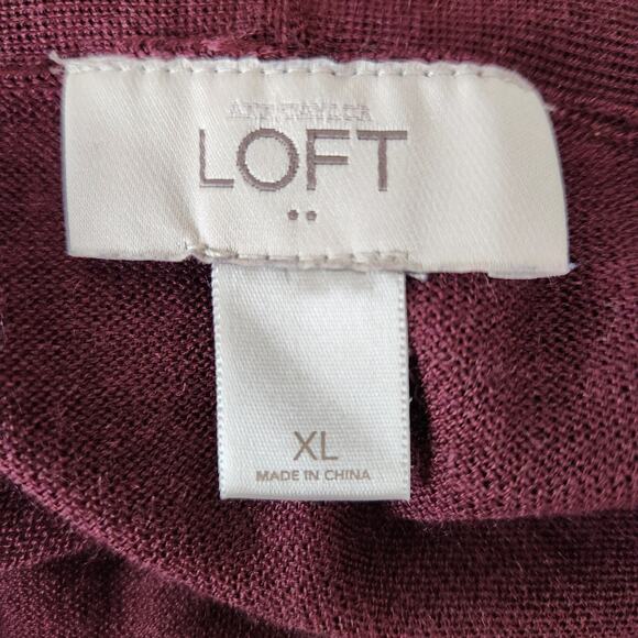 SALE Loft Open Front Cardigan Pockets Long Sleeves Red Berry Womens Size XL - Picture 2 of 5